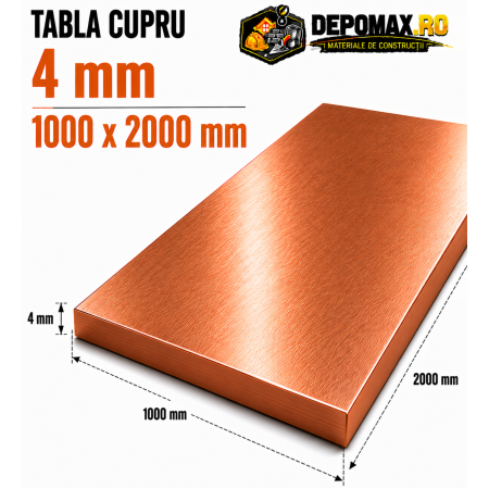 Tabla cupru 4mm – 1000 x 2000 mm – EN Cu-DHP